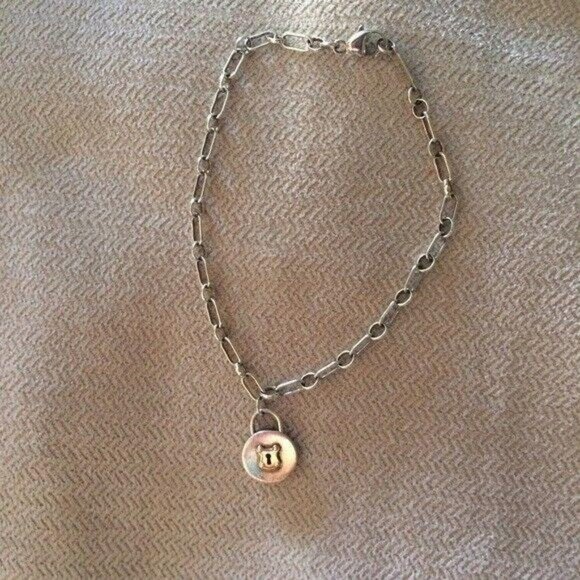 Tiffany & Co RARE Silver 18K Gold Circle Lock Necklace!